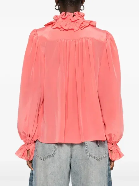 Top Styland de mătase cu volane roz
