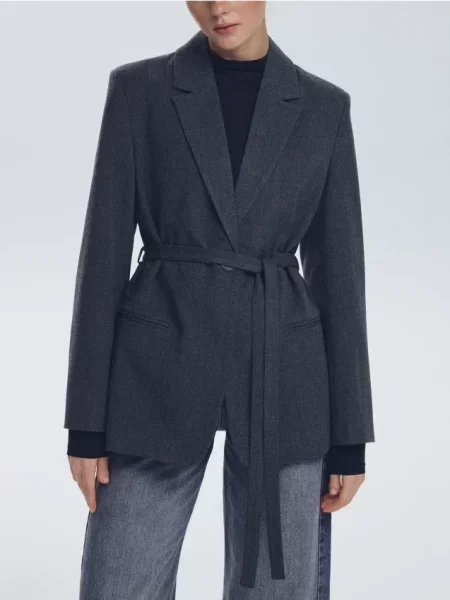 Reserved Блейзер із зав’язкою темно-сірий сірий