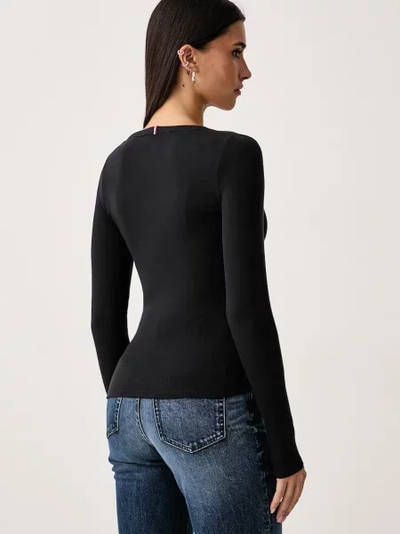 Bluzka z długim rękawem z dekoltem henley Tommy Jeans czarna