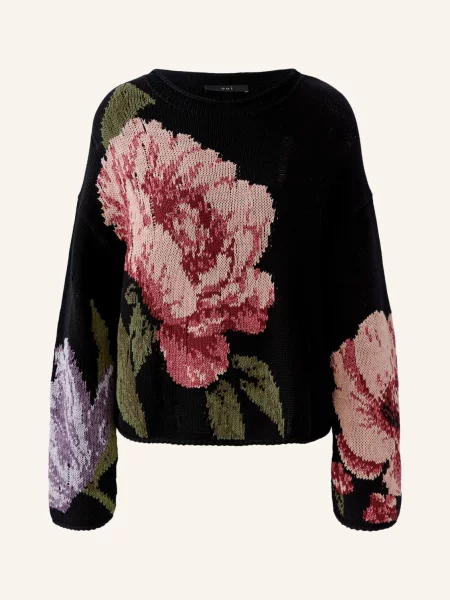 Oui Svetr S Třpytivou Přízí / růžová / tmavě červená černá