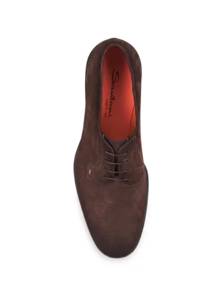 Pantofi derby Santoni din piele de căprioară maro