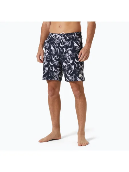 Pantaloni scurți de baie pentru bărbați Helly Hansen Newport Boardshorts 8" navy nautical aop albastru închis