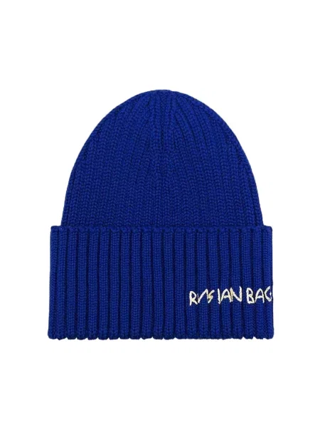 RUSLAN BAGINSKIY czapka beanie wełniana Hand-embroidered Beanie niebieska