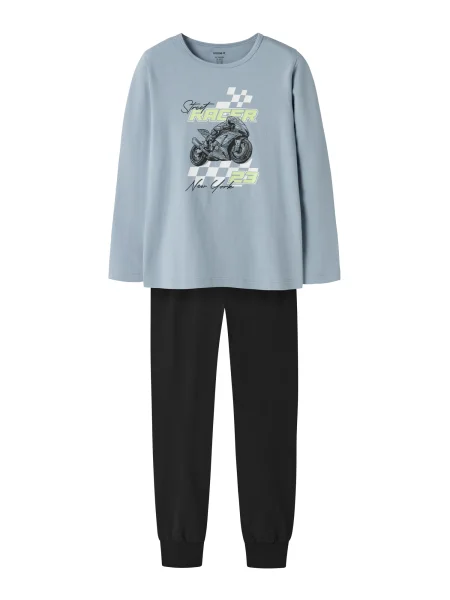 NAME IT Pijamale albastru porumbel / verde deschis / negru alb