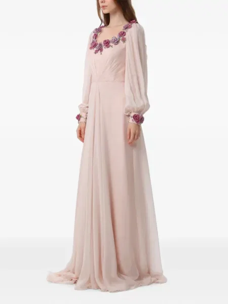 Rochie maxi Dina Melwani de mătase cu model floral roz
