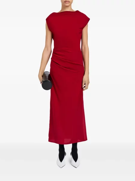 Костюм миди рокля Proenza Schouler с драперии до коляното червено