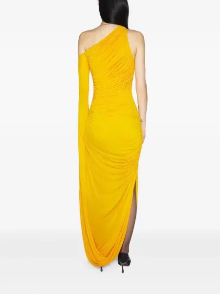 Rochie maxi Mugler drapată cu un umăr gol galben