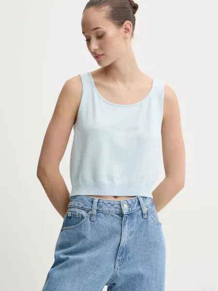 Hedvábný top Guess Jeans modrý