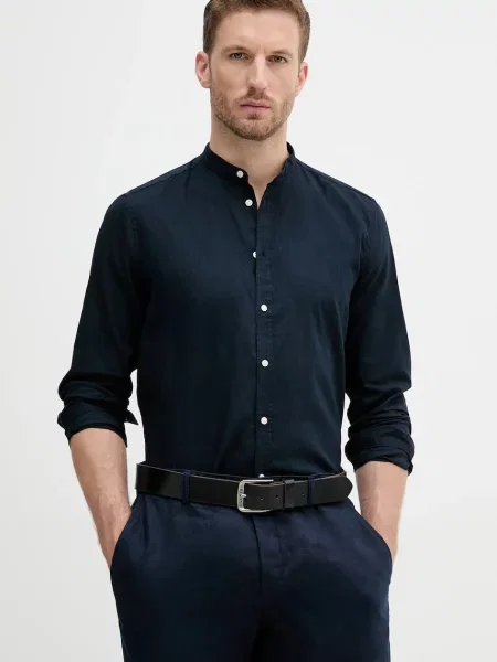 Lanena srajca Sisley mornarsko modra