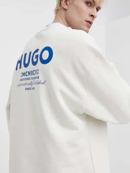Hugo Blue hanorac de barbati bej cu imprimeu alb