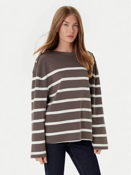 Tommy Hilfiger Blúzka Gold Button Hnedá zlatá