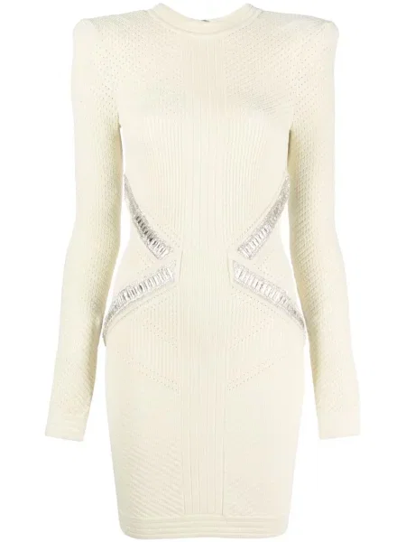 Rochie mini Balmain cu broderie tricotate galben