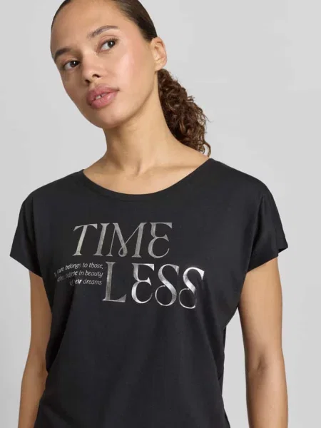 T-shirt z nadrukiem z napisem i okrągłym dekoltem Christian Berg Woman czarna