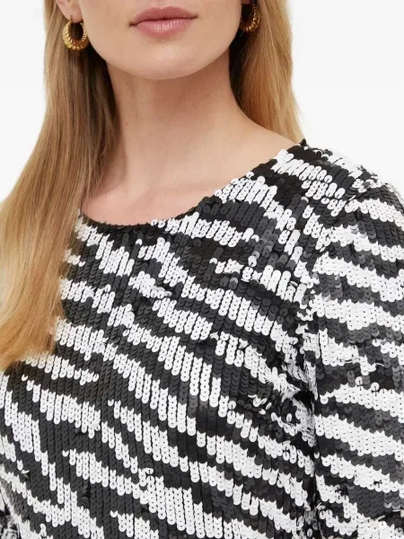 Rochie midi Notes Du Nord cu paiete cu model zebră până la genunchi negru