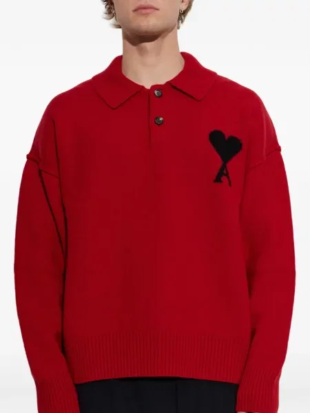 Lung tricou polo Ami Paris roșu