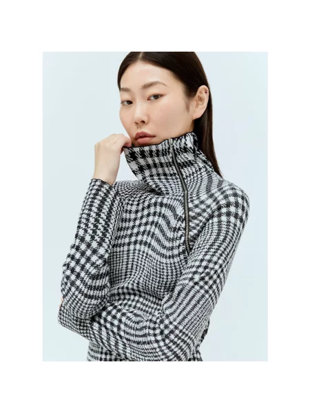 Sukienka midi Burberry wełniana w pepitkę szara