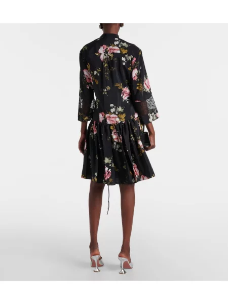 Rochie Erdem de mătase cu model floral negru