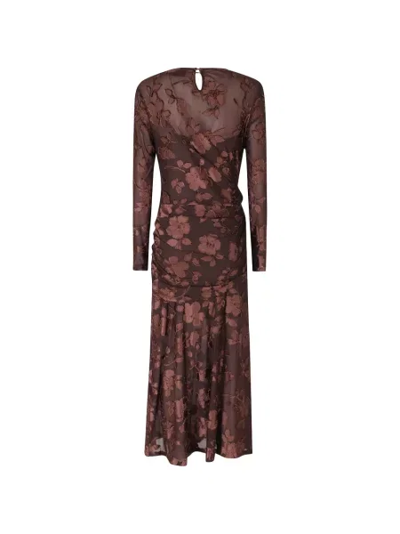 Rochie maxi Isabelle Blanche cu model floral maro