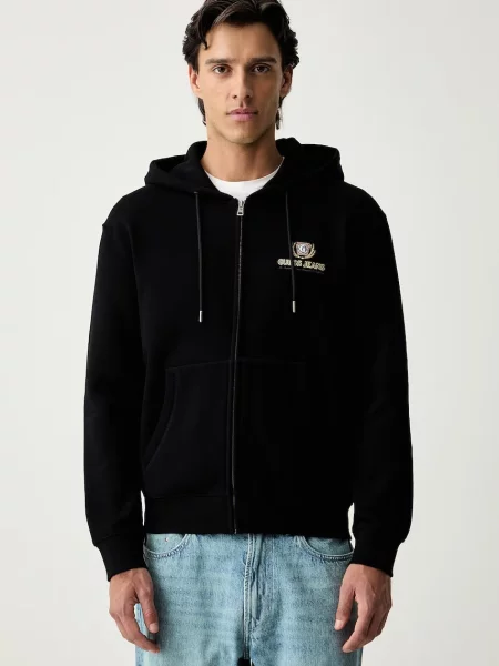 Guess Jeans hanorac cu și glugă pentru bărbați din negru