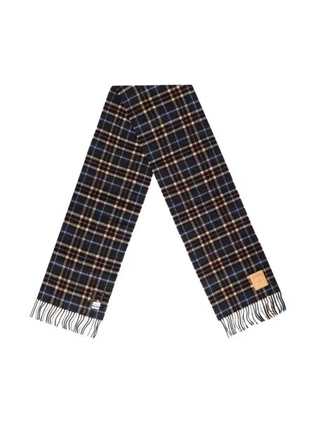 GANNI szalik wełniany Double Face Wool Check szary wzorzysty czarna