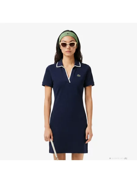 Lacoste Sukienka Z Kołnierzykiem Polo Z Krótkim Rękawem Classic Fit granatowa