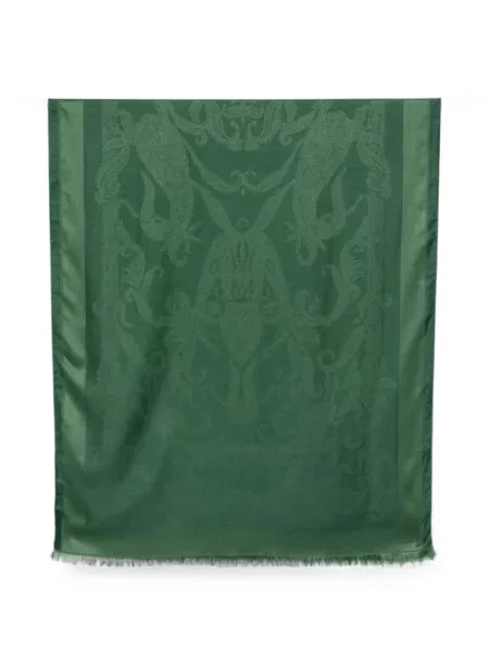 Fular Etro cu franjuri cu model paisley din jacard verde