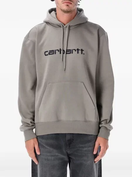 Hanorac cu glugă Carhartt Wip cu autograf cu cordon gri