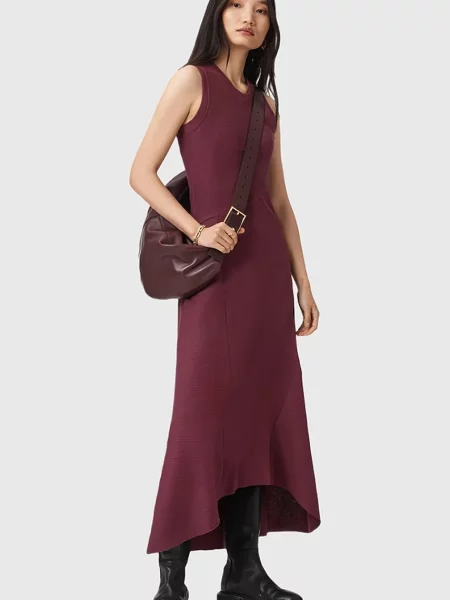 Макси платье Allsaints клеш бордовое
