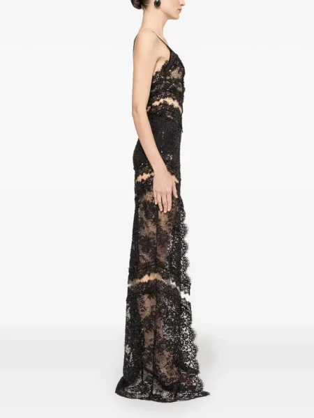 Rochie maxi Nissa din dantelă cu mărgele negru