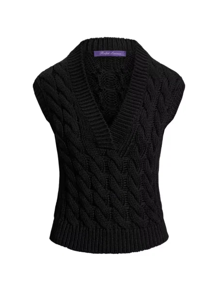 Top Ralph Lauren Collection tricotate cu decolteu în V negru