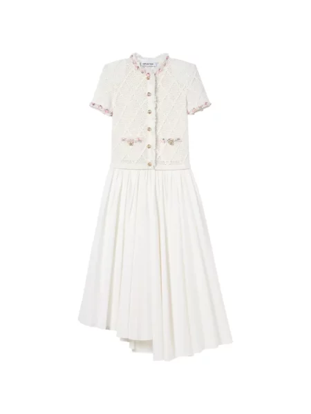 Rochie Self-portrait cu franjuri tricotate alb