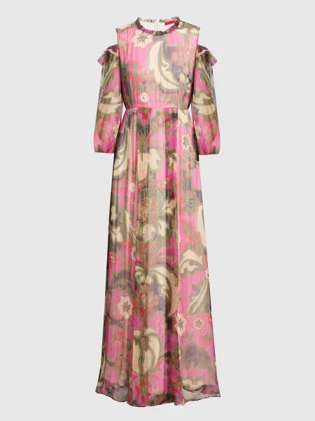 Сукня максі із шовку в квітковий принт з люрексом Max & Co рожева