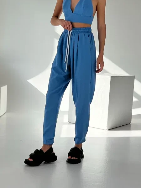 Штани повсякденні IJ lipuchki-linen-blue блакитний льон/віскоза сині