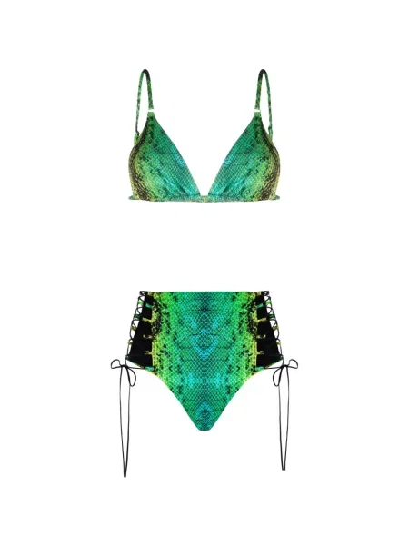 Bikini Noire Swimwear w wężowy wzór wiązany zielony