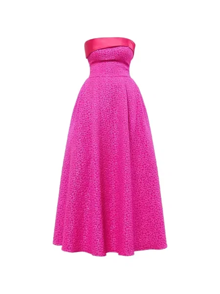 Rochie midi Post Meridiem din jacard fără bretele roz