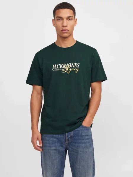 JACK & JONES Tricou JJJADE galben miere / verde pin alb