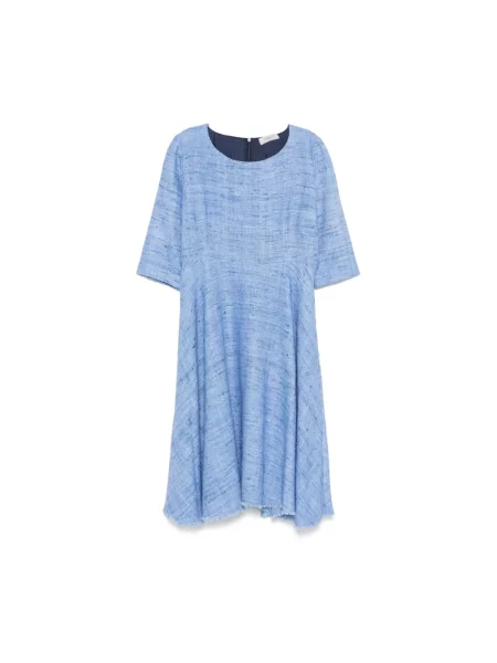 Jedwabna sukienka Charlott z okrągłym dekoltem niebieska