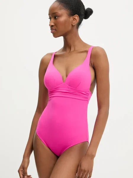 Jednodílné plavky Answear Lab mírně vyztužený košík růžová