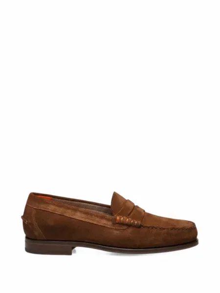 Pantofi loafer Santoni din piele de căprioară maro
