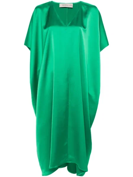 Satynowa sukienka midi Blanca Vita do kolan garniturowa zielona