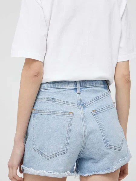 Džínové šortky Abercrombie & Fitch hladké high waist modré