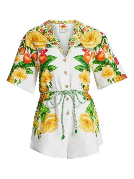 Kombinezon Farm Rio w kwiatki z nadrukiem biały