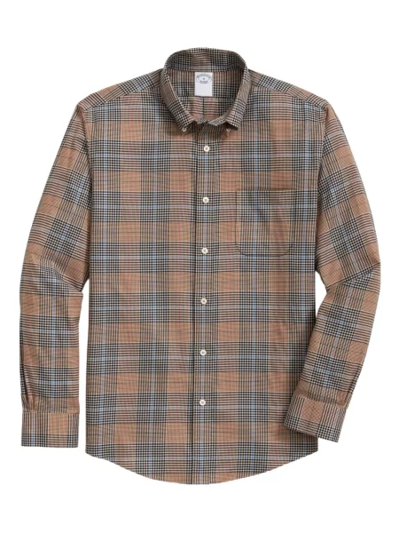 Kostkovaná košile Brooks Brothers s límečkem s knoflíky hnědá