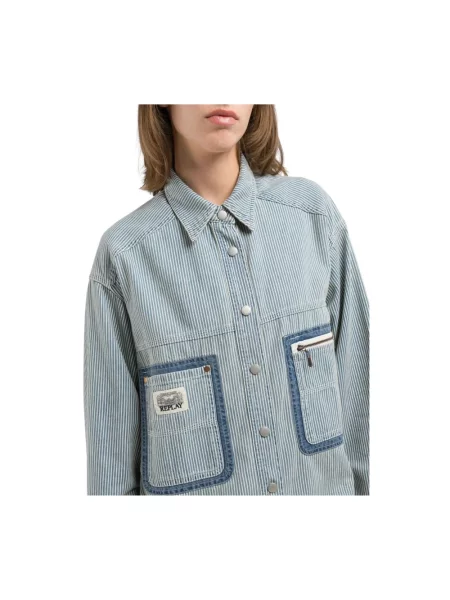 Koszula Replay z długim rękawem w paski niebieska