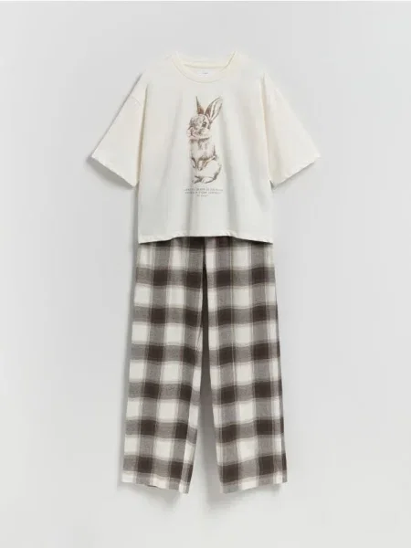 Reserved Set pijama din două piese cu imprimeu maro