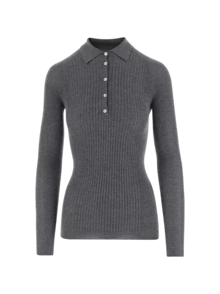 Lung tricou polo Sa Su Phi tricotate gri