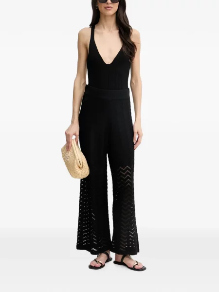 Pantaloni palazzo Joseph Ribkoff cu model herringbone negru