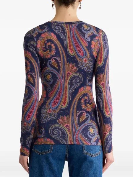 Pulover Etro din jerseu cu model paisley albastru