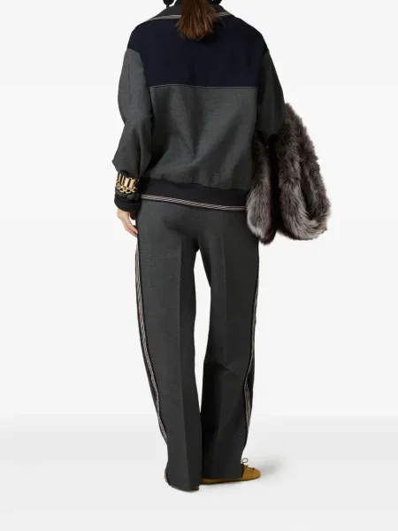 Pantaloni Miu Miu cu dungi tricotate gri