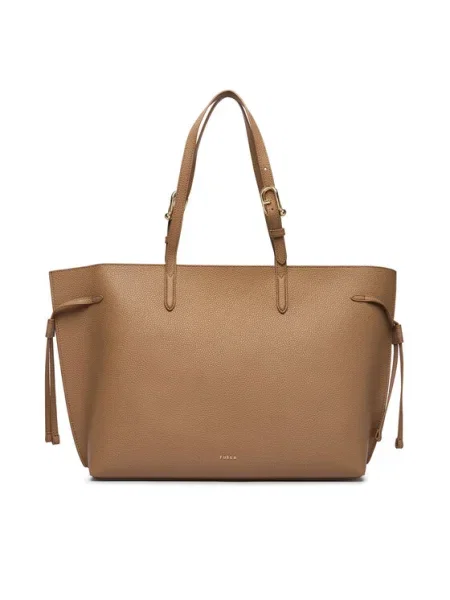 Bőr shopper táska Furla bézs